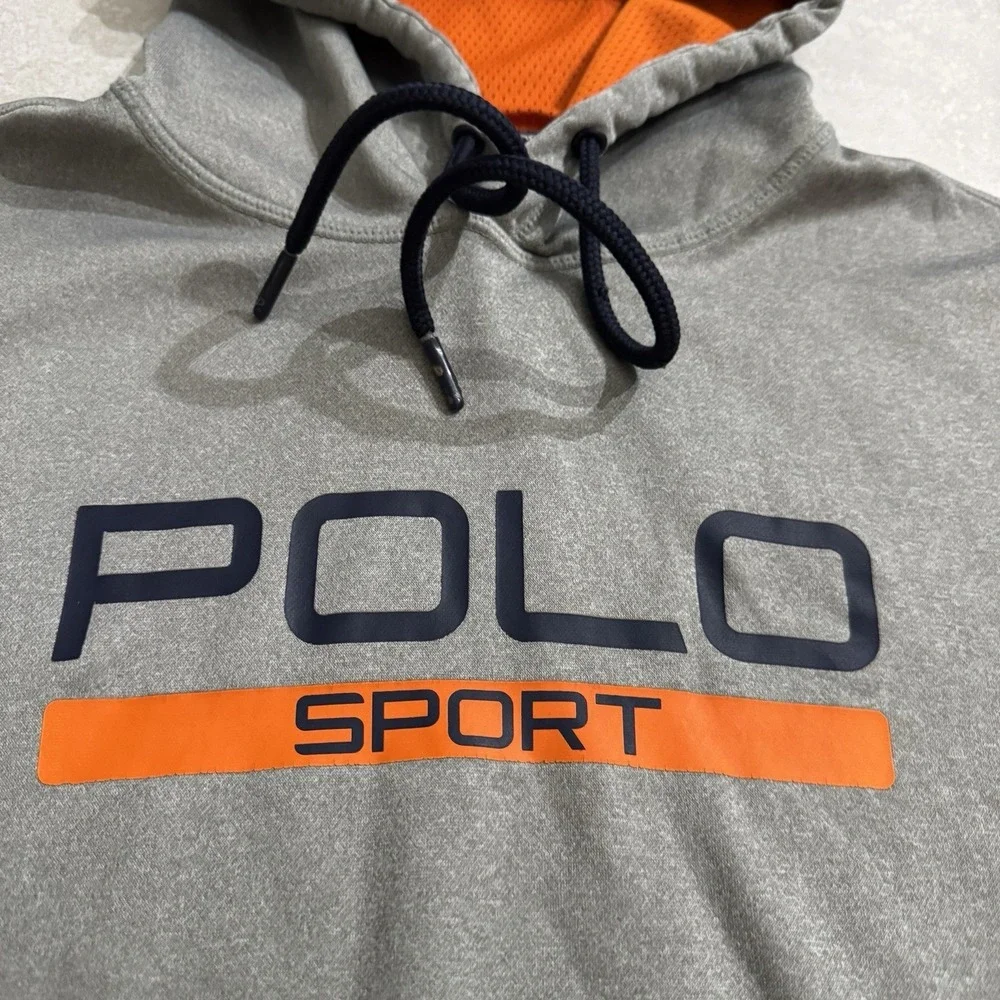 Polo Sport Ralph Lauren Hoodie Mens XL Gray Performance Drawstring Sweatshirt‎
